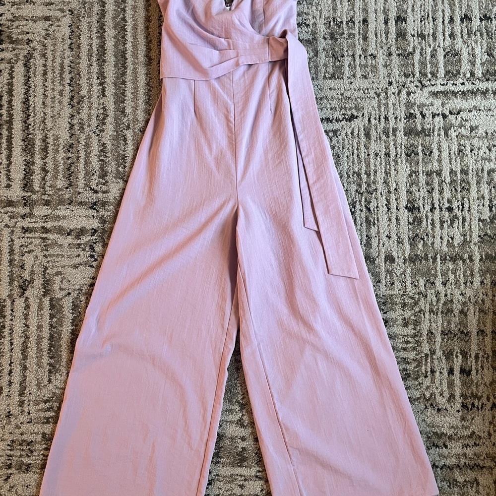 Astr the Label Purple Strapless Jumpsuit with Wide-Leg Design